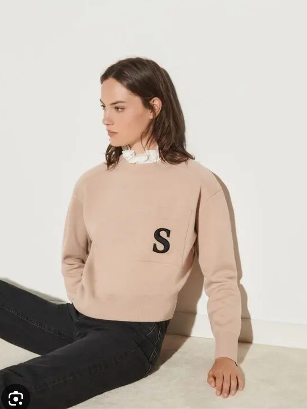Sandro Lucille Ruffled Collar Embroidered Sweater In Beige